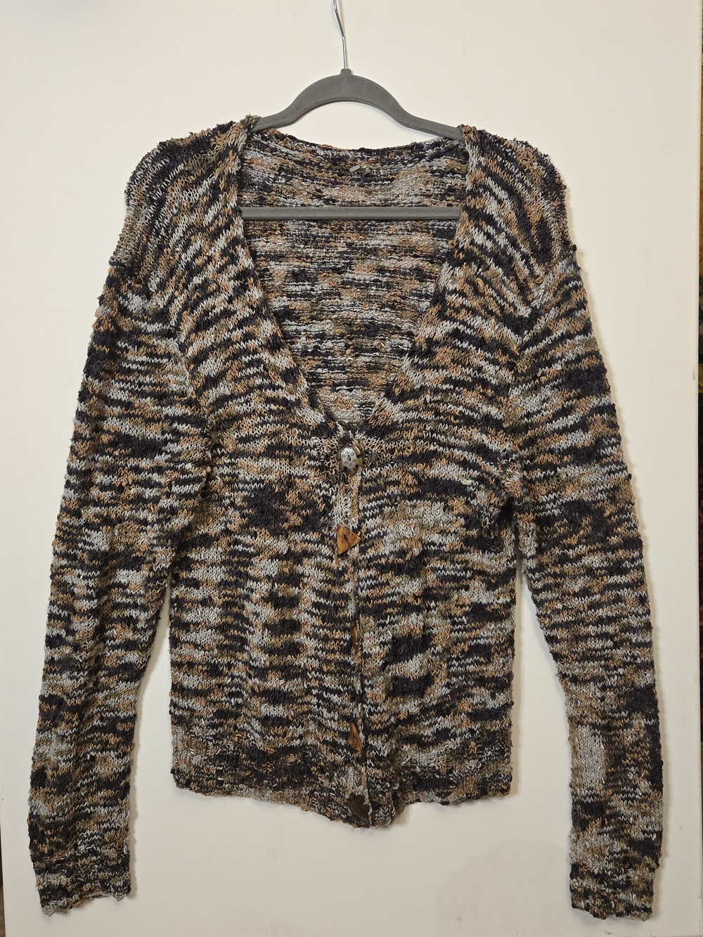 Handmade- Cozy Multi-Tone Knit Button-Front Women's Sweater